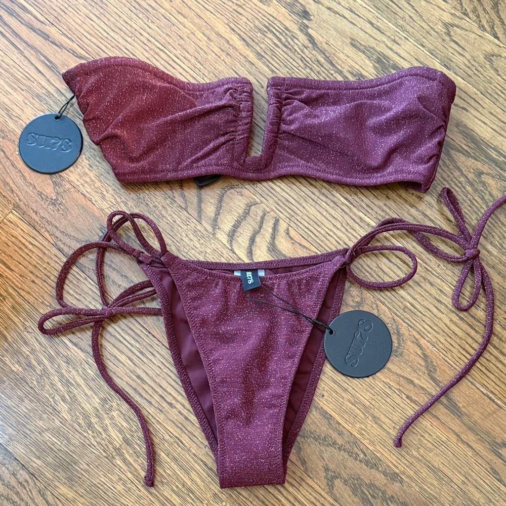 Burgundy Bikini Set with Glitter Detail